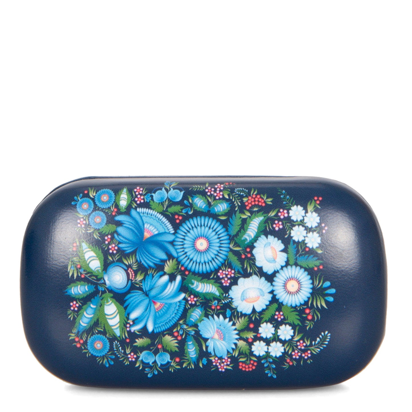 Étui à fermeture à pression à motif floral bleu marine