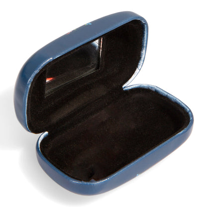 Étui à fermeture à pression à motif floral bleu marine