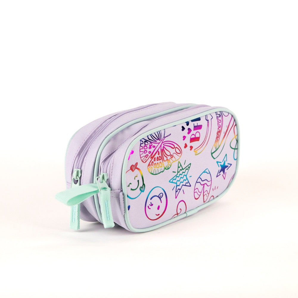 Trousse à crayons Tracker Doodle violette métallisée